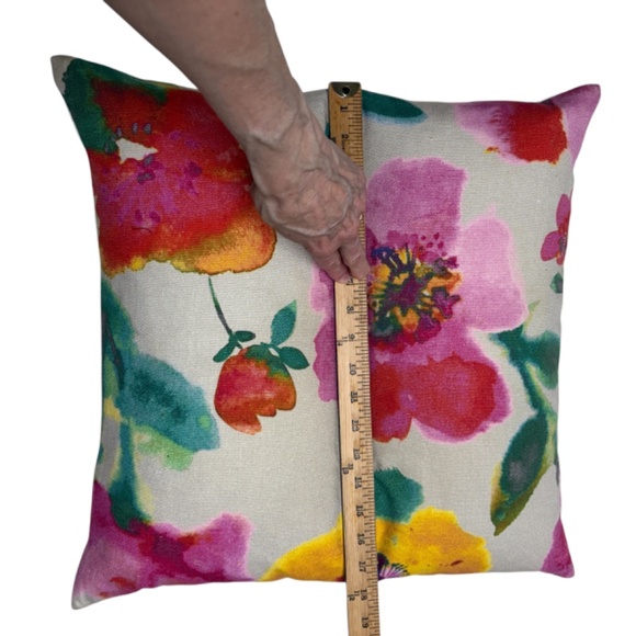 WEST ELM accent pillow 20" square removable case cotton floral bold colors - Picture 5 of 7